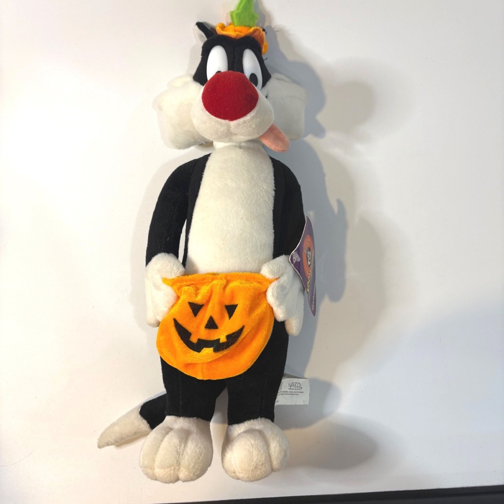 Looney Tunes Sylvester the Cat Halloween Pumpkin Plush Nanco 2003 Vintage 15"